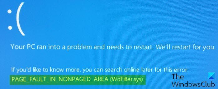 PAGE FAULT IN PAGPED ALUE (WdFilter.sys) Sinisen näytön virhe Windows 10: ssä