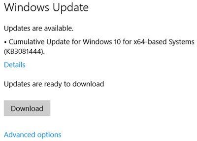 Windows 10 opdatering kumulering