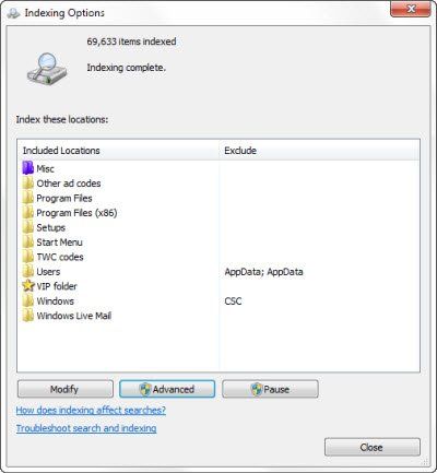 Windows 10 otsinguindekseerija ja indekseerimise näpunäited ja nipid