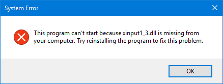 A Xinput1_3.dll vagy a D3dx9_43.dll hiányzik a Windows 10 rendszerből