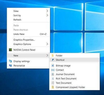 Créer des paramètres de raccourcis Windows 10