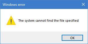 Sustav ne može pronaći pogrešku navedenu u datoteci u sustavu Windows 10