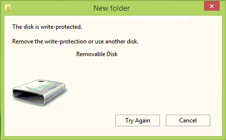 डिस्क हटाने योग्य डिस्क के लिए लिखने-संरक्षित त्रुटि है