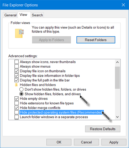 Peidetud failide ja kaustade kuvamine Windows 10-s