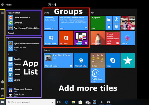 Opas Windows 10: n Käynnistä-valikon ja tehtäväpalkin mukauttamiseen