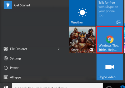 Sivuston kiinnittäminen Windows 10: n Käynnistä-valikkoon Chromella, Firefoxilla, IE: llä