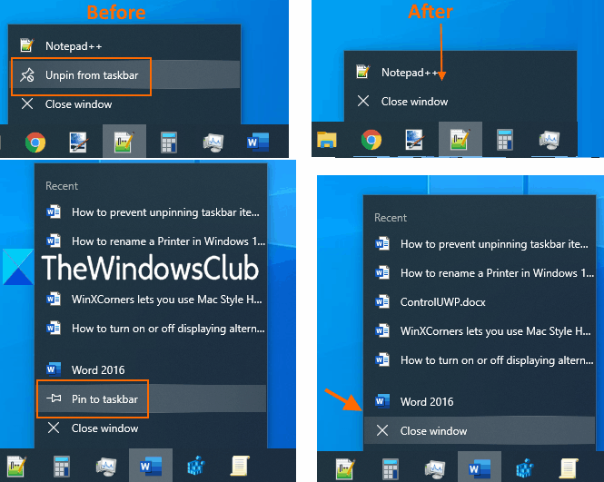 Cara mencegah Pin atau Unpinning item Taskbar di Windows 10