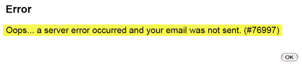 Ett serverfel inträffade och din e-post skickades inte. (# 76997)