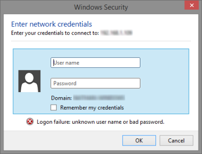 Неуспешно влизане, неизвестно потребителско име или лоша парола, докато се присъединявате към споделен компютър