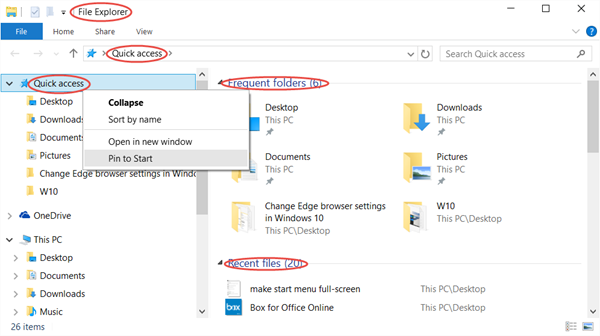 Rendre l'Explorateur de fichiers ouvert sur ce PC au lieu de l'accès rapide dans Windows 10