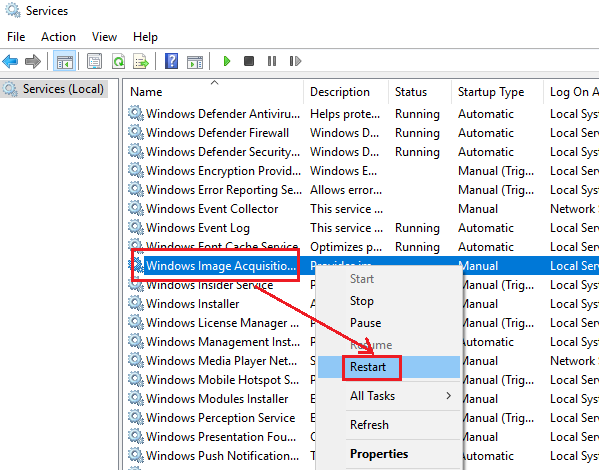 Windows Image Acquisition Suuri suorittimen ja levyn käyttö