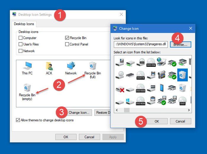 Comment changer l'icône de la corbeille dans Windows 10
