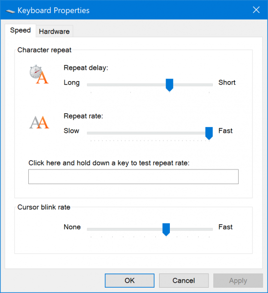 Comment définir le taux de répétition du clavier et le délai de répétition dans Windows 10