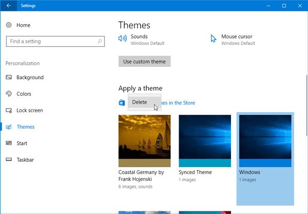créer, enregistrer et utiliser des thèmes dans Windows 10 v1703