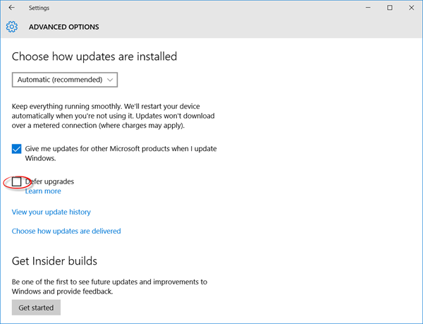 Windows 10 で更新プログラムを延期する