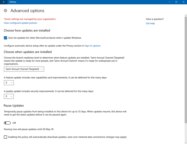 Windows 10 v 20H2 oktoobri 2020 värskenduse edasilükkamine või edasilükkamine