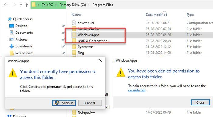 Apakah folder tersembunyi WindowsApps dan mengapa saya tidak dapat mengaksesnya?