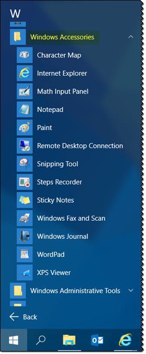 Папка Windows Accessories