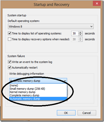 Impostazioni di dump della memoria di Windows