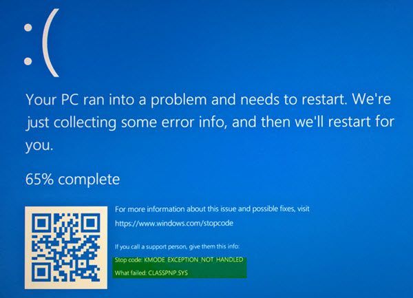 Correction de l'erreur KMODE EXCEPTION NOT HANDLED sous Windows 10