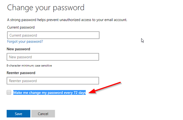 Задайте дата на изтичане на паролата за акаунт в Microsoft и локален акаунт