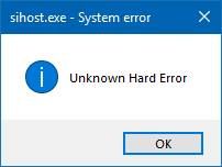 Corregiu un error dur desconegut a Windows 10