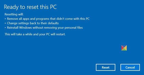 Lähtestage Windows 10