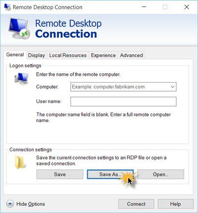 Как да създам пряк път за връзка с отдалечен работен плот в Windows 10