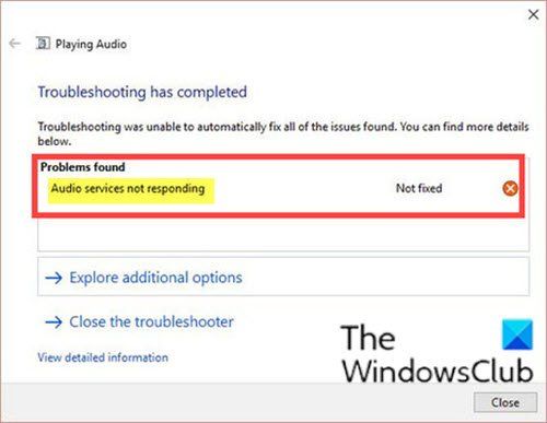 Pogreška audio usluga ne reagira u sustavu Windows 10