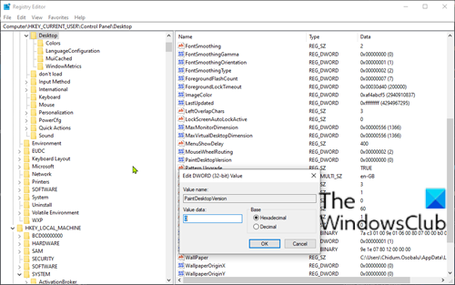 Supprimer la clé de registre Activate Windows watermark-PaintDesktopVersion