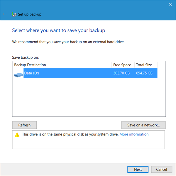 Настройте функцията за архивиране в Windows 10 2