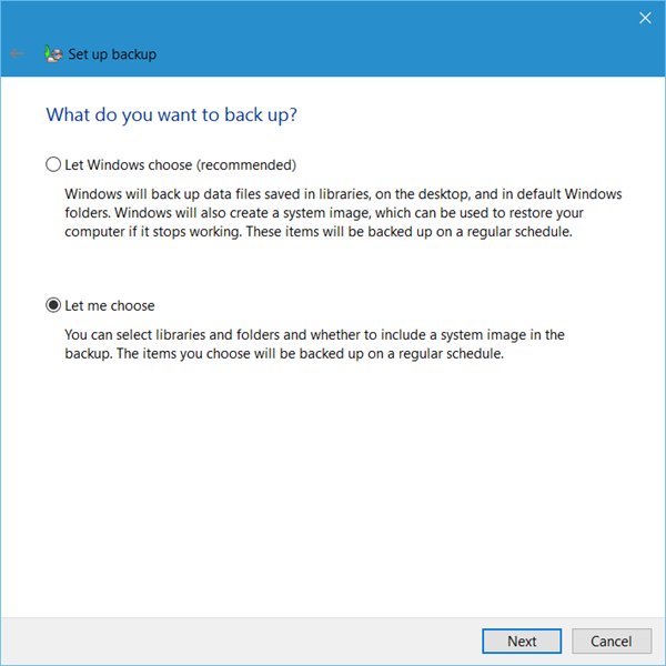 Настройте функцията за архивиране в Windows 10 3