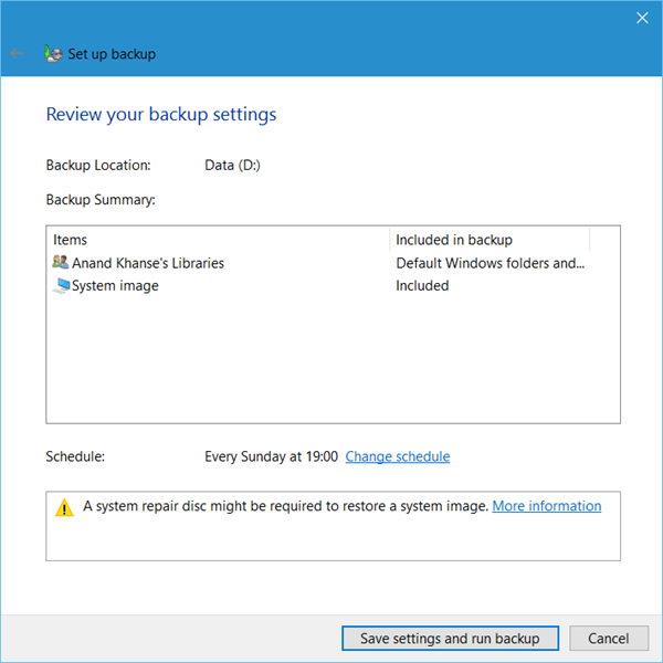 Määritä Varmuuskopiointi-ominaisuus Windows 10: ssä 5