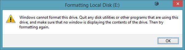 Windows tega pogona ne more formatirati. Zaprite vse pripomočke za diske ali druge programe, ki uporabljajo ta pogon