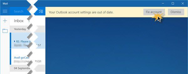 Nastavitve računa za Outlook so zastarele 2