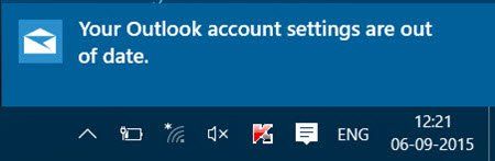 Tetapan akaun Outlook anda sudah usang - pemberitahuan aplikasi Windows 10 Mail