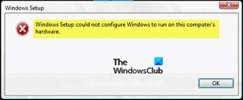 Настройката на Windows не може да конфигурира Windows да работи на хардуера на този компютър