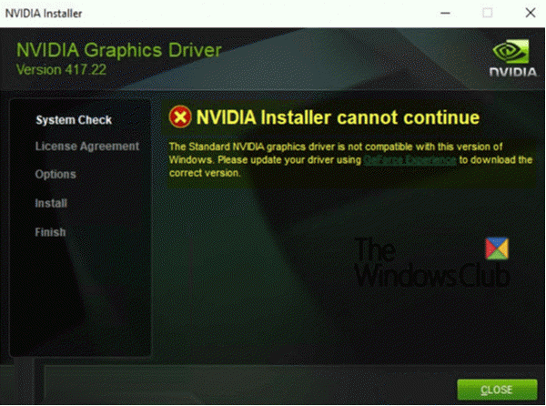 NVIDIA इंस्टॉलर विंडोज 10 पर जारी नहीं रह सकता है