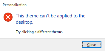 Тази тема не може да се приложи към грешка на работния плот в Windows 10
