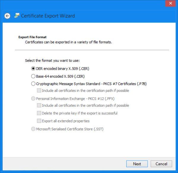 exporter des certificats Windows