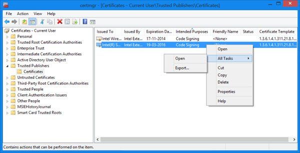 Gestionnaire de certificats Windows Certmgr.msc