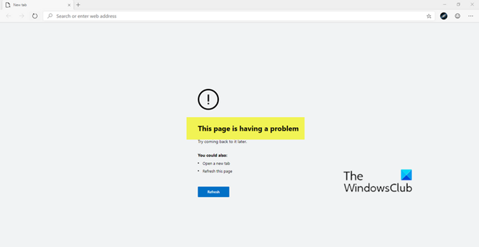 Arreglar Esta página tiene un problema de error en Microsoft Edge