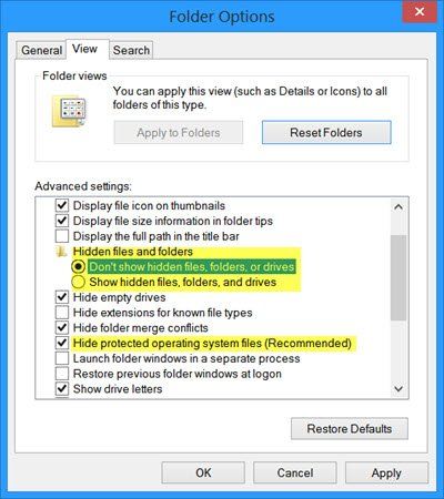 Piilotetut tiedostot ja kansiot puuttuvat tai eivät toimi Windows 10: ssä
