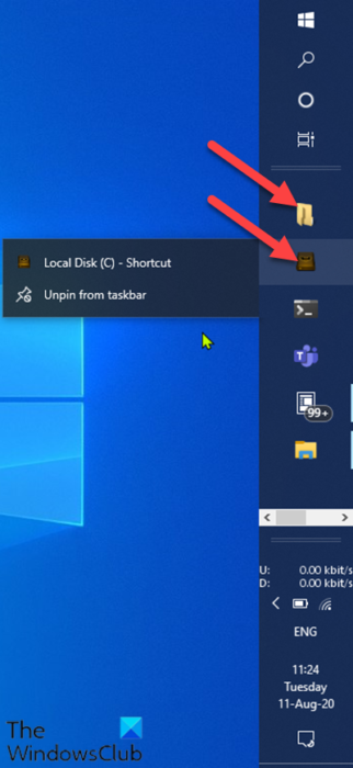 Windows 10의 작업 표시 줄에 폴더 또는 드라이브를 고정하는 방법