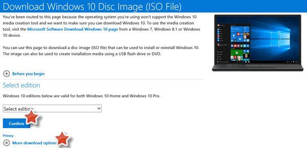 Microsoft.com నుండి నేరుగా Windows 10 ISO డిస్క్ ఇమేజ్ ఫైల్‌లను డౌన్‌లోడ్ చేయండి