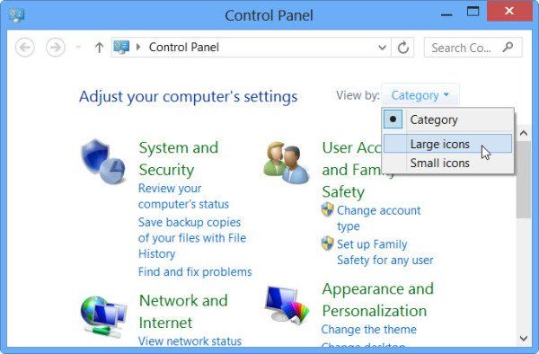 Comment changer la vue du panneau de configuration en définissant dans Windows 10