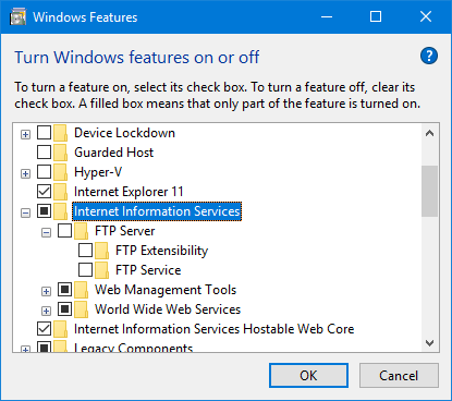 FTP-serveri seadistamine Windows 10-s