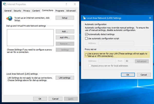 Systém Windows nemůže automaticky zjistit nastavení serveru proxy pro tuto síť.
