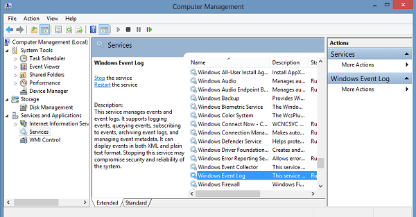 Windowsi sündmuste logiteenus ei käivitu või pole saadaval