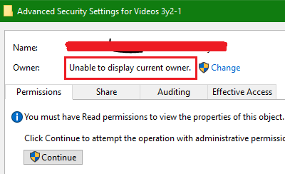 Arreglar No se puede mostrar el error del propietario actual en Windows 10